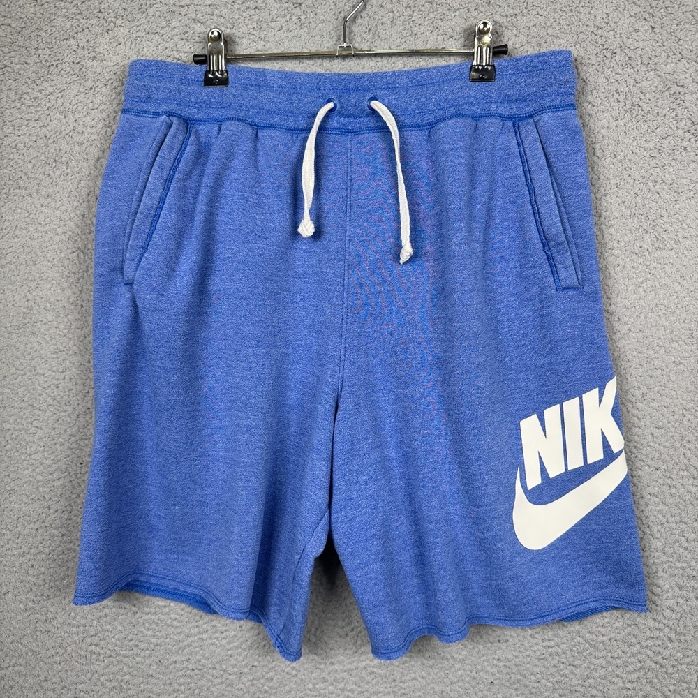 Nike Shorts Mens M Blue Fleece Graphic Sweats Big Swoosh Spellout Lounge Comfort